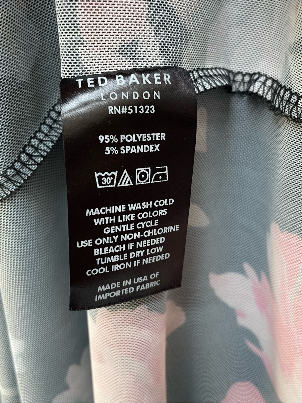 Ted Baker Black Floral Printed Mesh Column Dress Ruched Side Maxi Size L - Picture 8 of 11